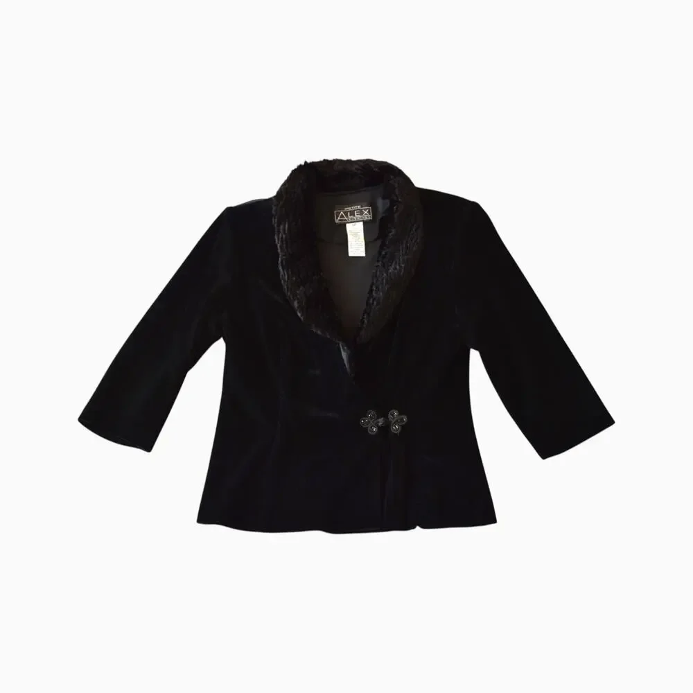 Vintage 90s Black Velvet Jacket, Minimalist Evening Blazer